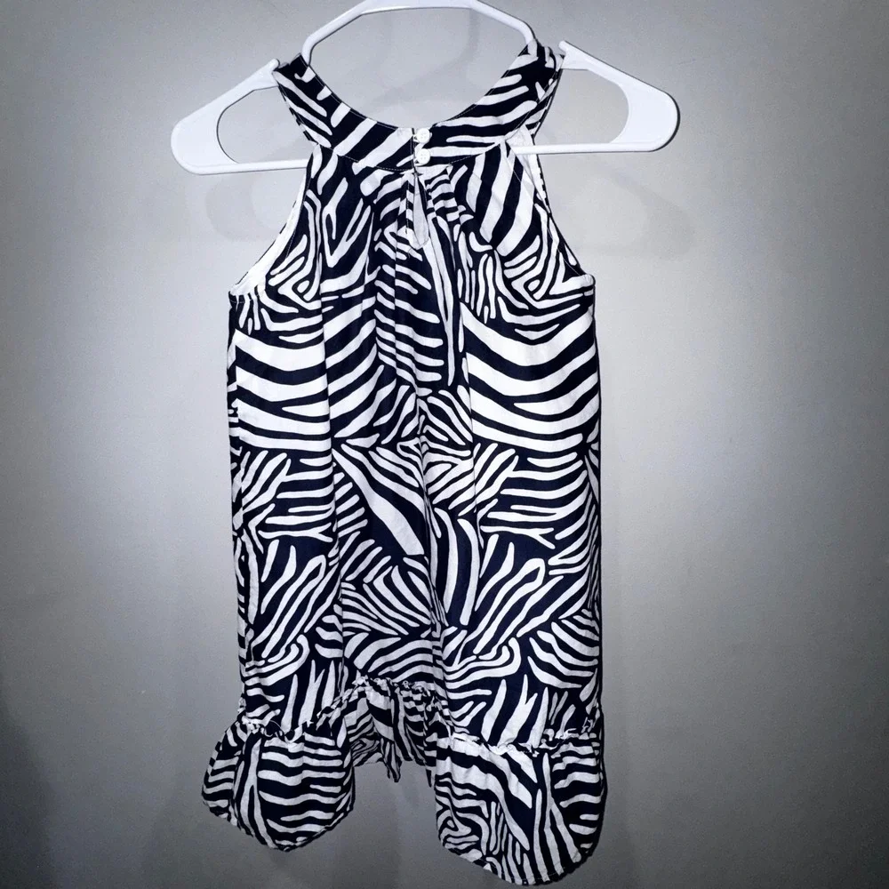 Gymboree Girls Zebra Print Halter Neck Ruffle Hem‎ Dress Size 10 Navy White